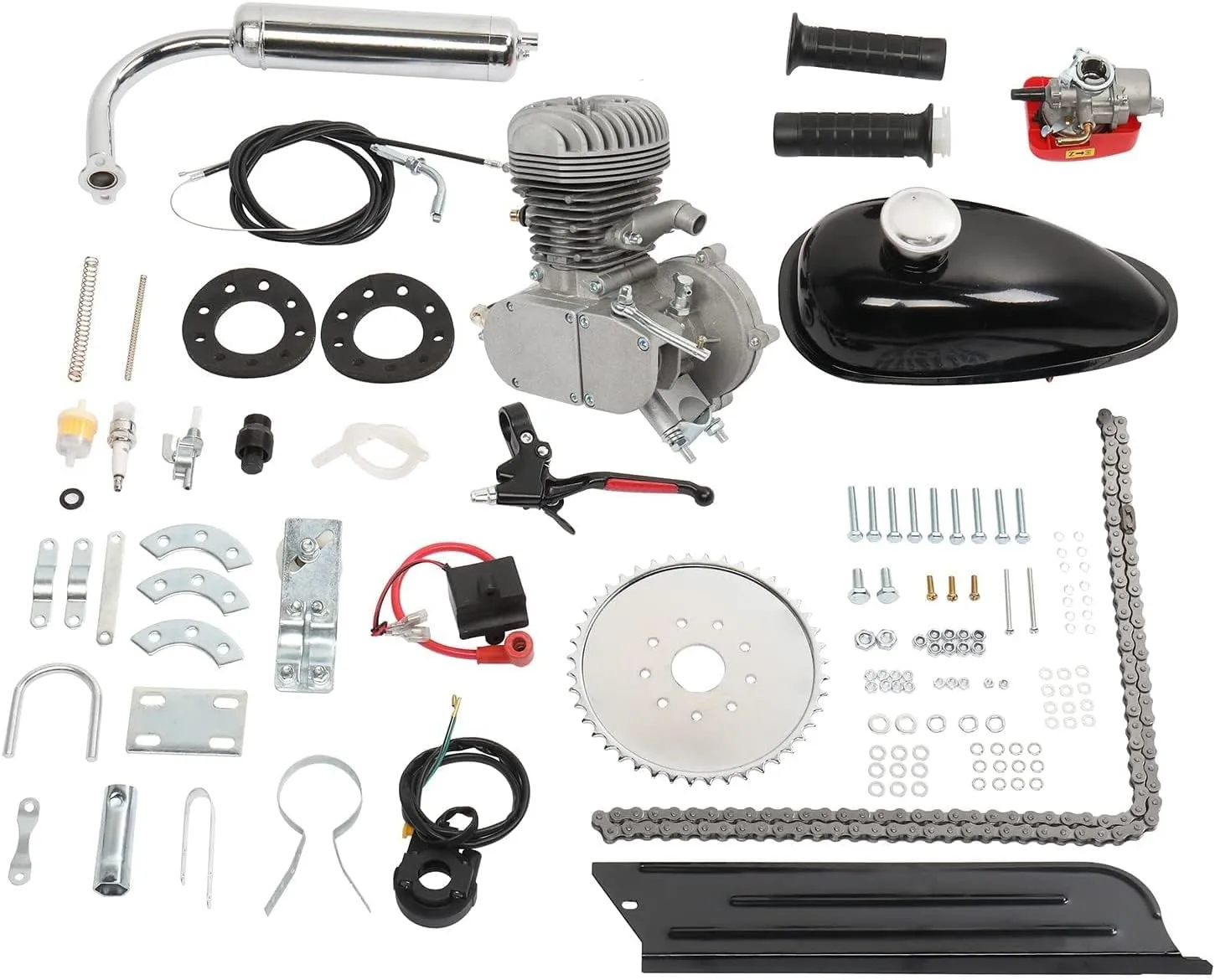 100cc Bicycle Engine Kit,2 Stroke Cycle Bicycle Gas Motorized Gasoline Engine Motor Kit,Full Set Energy Saving Bike Engine Kit for 26" 28" Bike