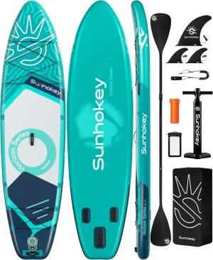11'34'' Extra Wide Inflatable Paddle Board with Seam Welded Technology, Stand Up Paddle Board, 420lb Capacity for Adults, Sup Board for All-Level with 2-Blade Paddle/Dual-Action Pump/Leash