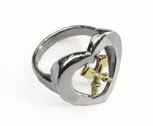 14Kt Gold Crossed Rowing Oars Inside Silver Heart Ring