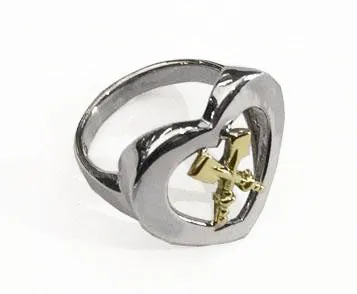 14Kt Gold Crossed Rowing Oars Inside Silver Heart Ring