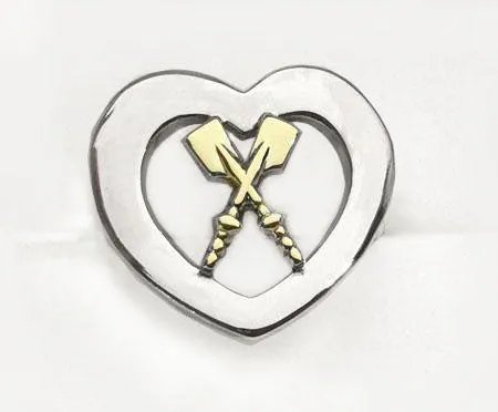 14Kt Gold Crossed Rowing Oars Inside Silver Heart Ring