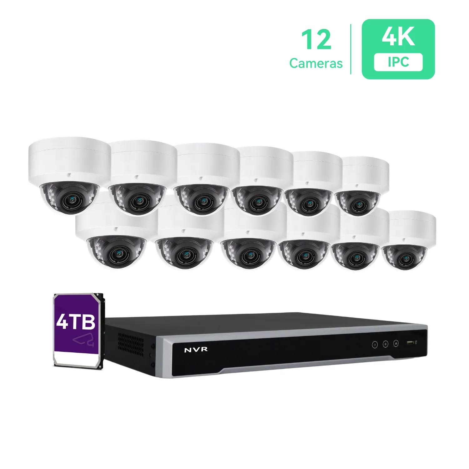 16 Channel 4K NVR PoE IP Camera System H.265  8 Channel 4K NVR with 2TB HDD and 12 Outdoor 8MP PoE Dome Security Cameras (KIT1612D8)