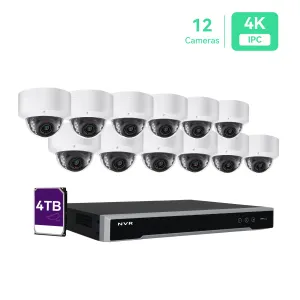 16 Channel 4K NVR PoE IP Camera System H.265  8 Channel 4K NVR with 2TB HDD and 12 Outdoor 8MP PoE Dome Security Cameras (KIT1612D8)