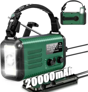 20000mAh / 74000mWh Emergency Radio, Solar Hand Crank Radio AM/FM/NOAA Weather Radio, Battery Powered with Cell Phone Charger, SOS Alarm, Flashlight & Reading Lamp for Emergencies Hurricane Camping