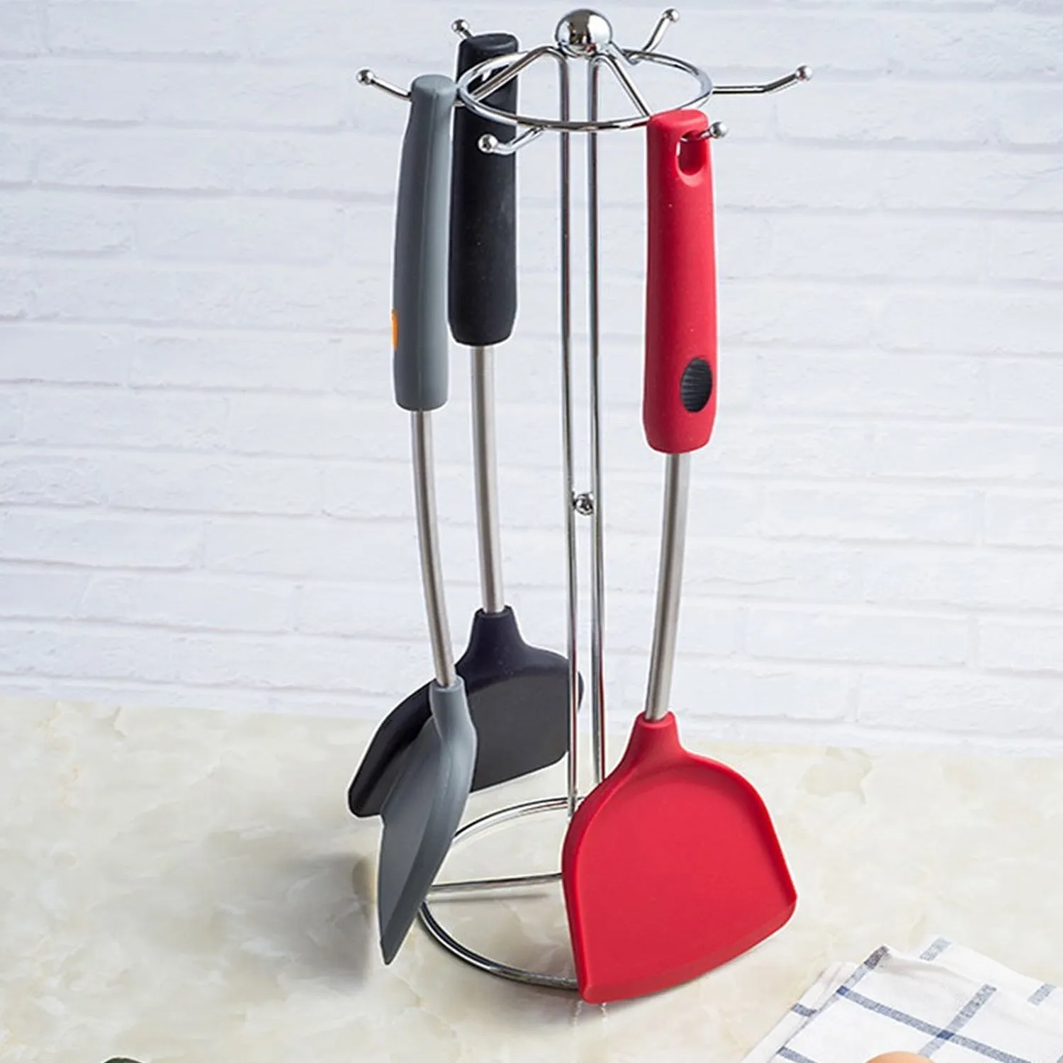 2690 Kitchen turner Heat Resistant Silicone Non-stick Silicone turner Grip Non Stick Long Handle Cooking turner
