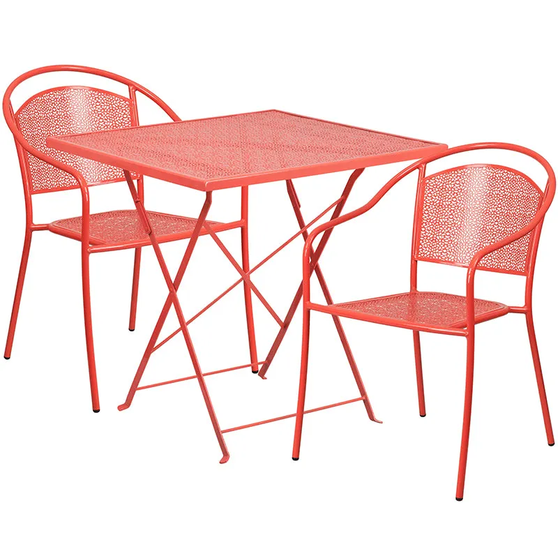 28SQ Coral Fold Patio Set CO-28SQF-03CHR2-RED-GG