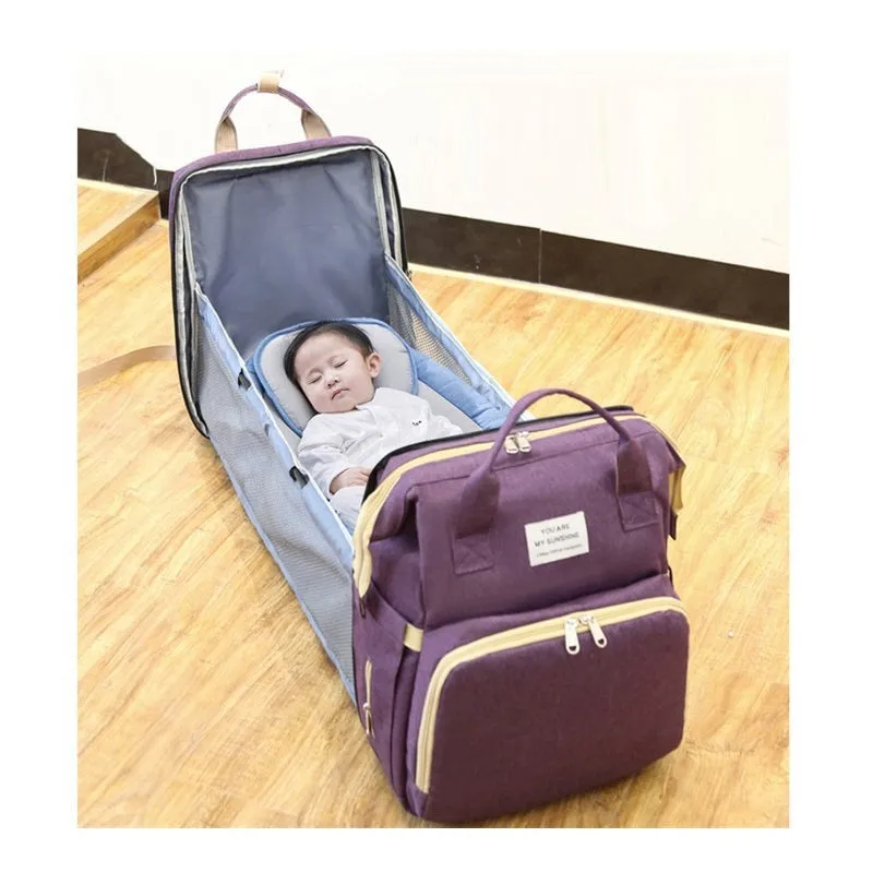 3-in-1 Folding Mummy Bag Crib Waterproof Large Capacity Backpack Organizer