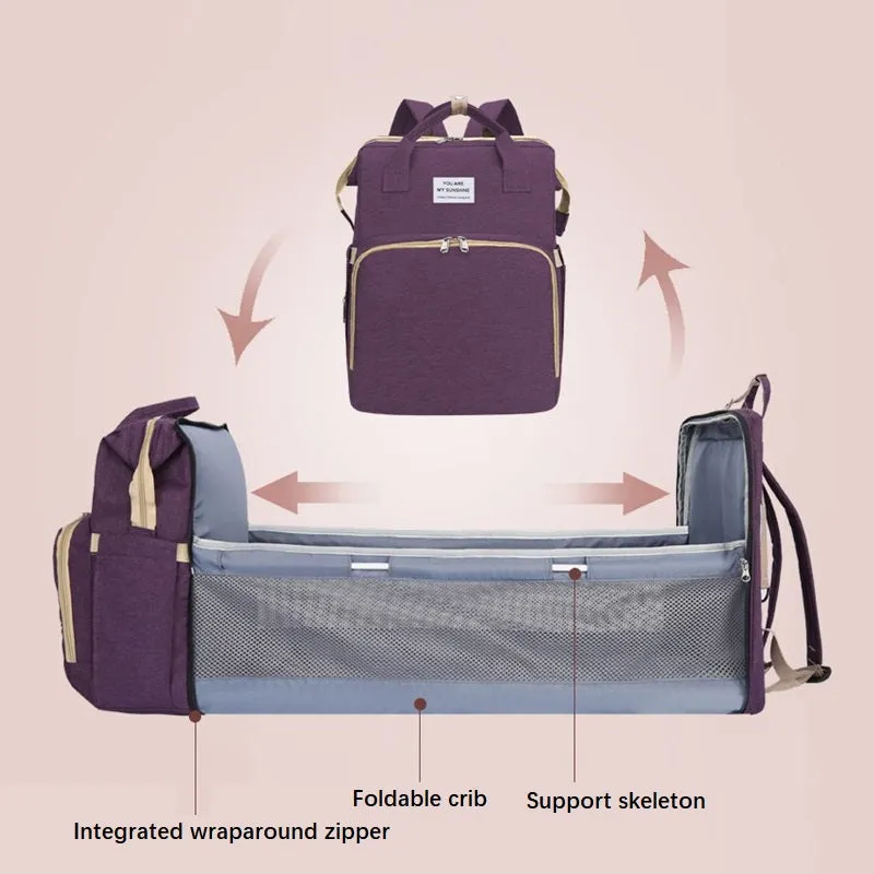3-in-1 Folding Mummy Bag Crib Waterproof Large Capacity Backpack Organizer