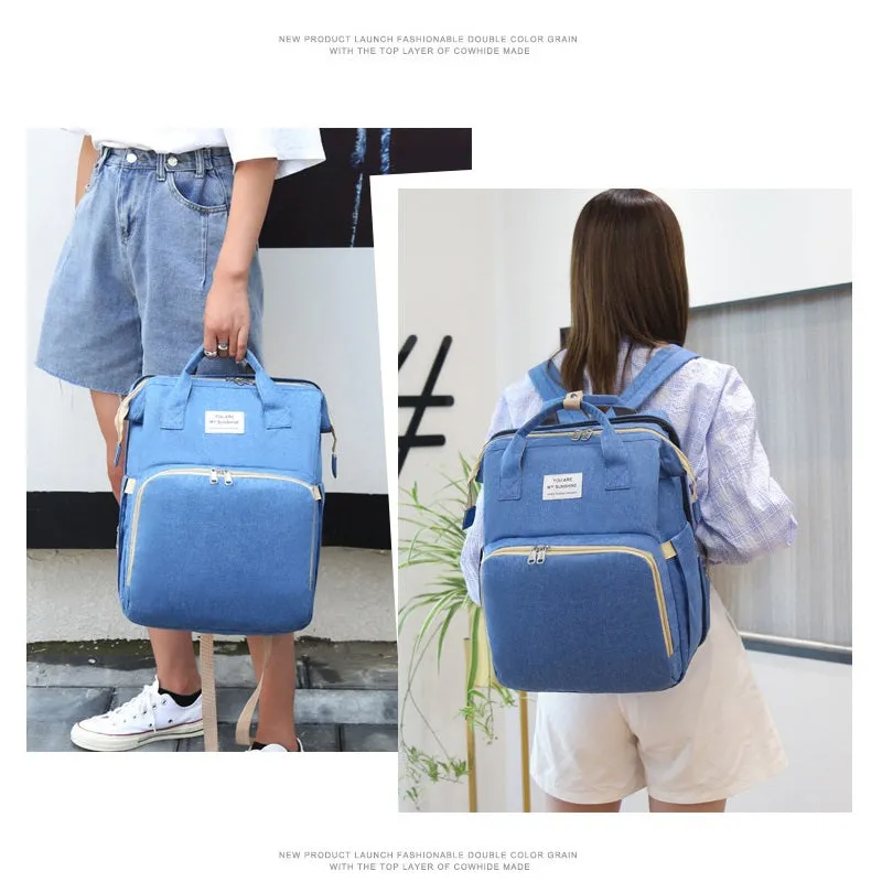 3-in-1 Folding Mummy Bag Crib Waterproof Large Capacity Backpack Organizer