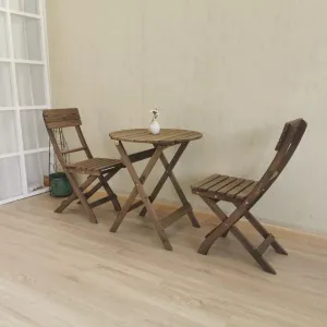 3 Piece Folding Bistro Set Solid Fir Wood Garden Outdoor Lounge Round Table Chair Set AU
