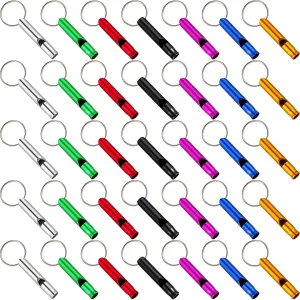 35 Pieces Emergency Whistle with Keychain, Aluminum Emergency Survival Whistle for Camping Hiking Hunting Outdoors Sports, Loud Sound
