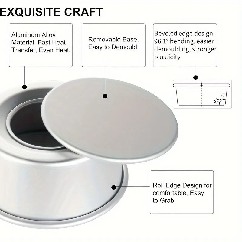 3Piece Aluminium Cake Pan Set with Removable Bottoms
