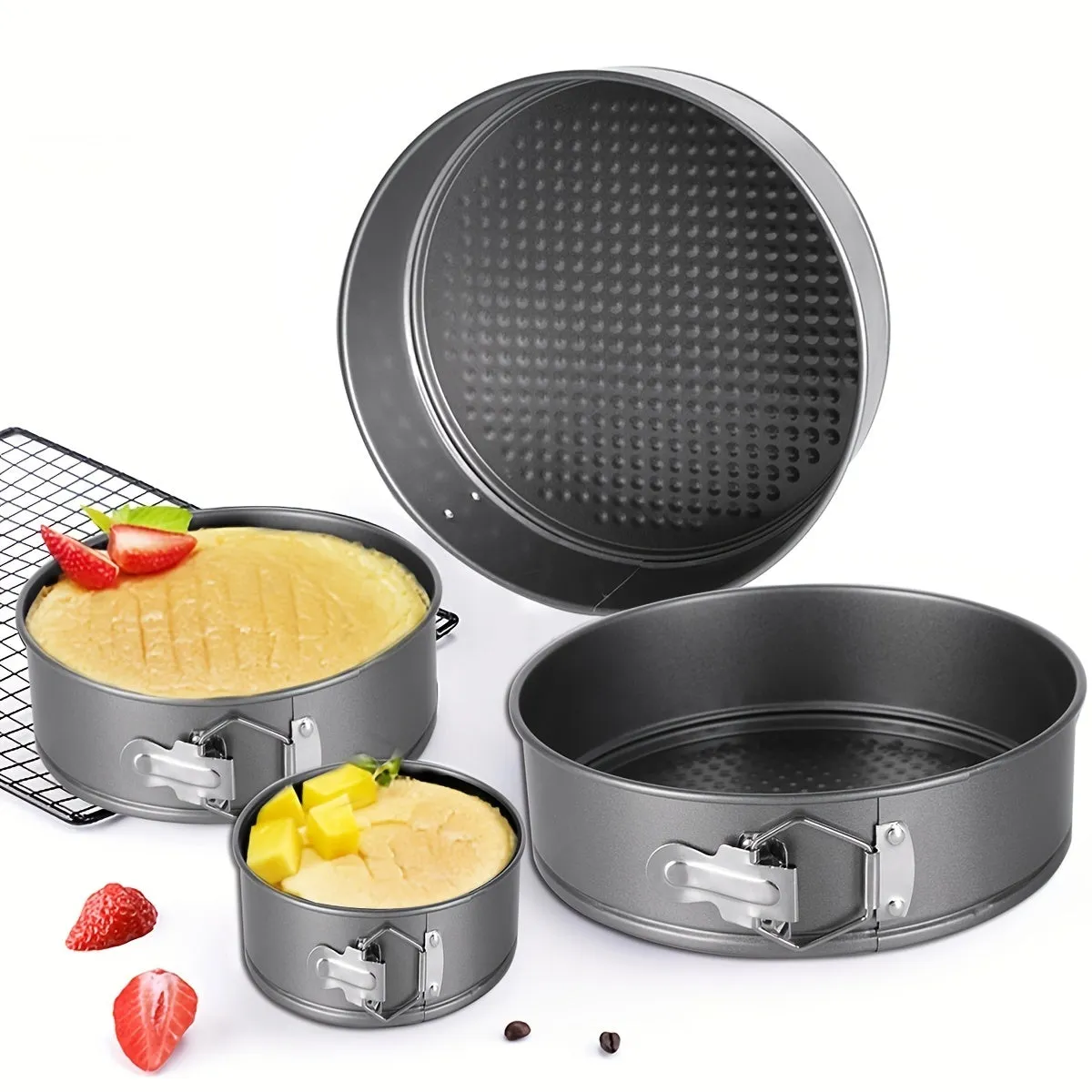 4pcs Springform Cake Pans Easy Release NonStick Baking Set