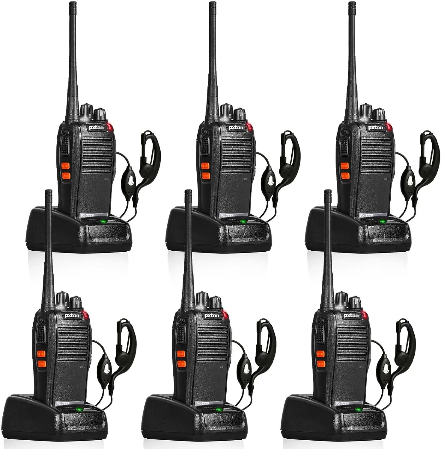 777S Rechargeable walkie talkies Long Range for Adults with Earpieces and Li-ion Battery,Two Way radios has VOX/TOT/Emergency Alarm/Battery Low Alert/Flashlight/Scan Function6 Pack