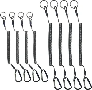 8pcs Fishing Tool Lanyard Heavy Fishing Rope, Fishing Lanyard with Stainless Steel Clip Kayak Lanyard Tool Multi-Colored Fishing Safety Rope, Anti Slip Rope, Sub Pliers Fishing Gear (Black)