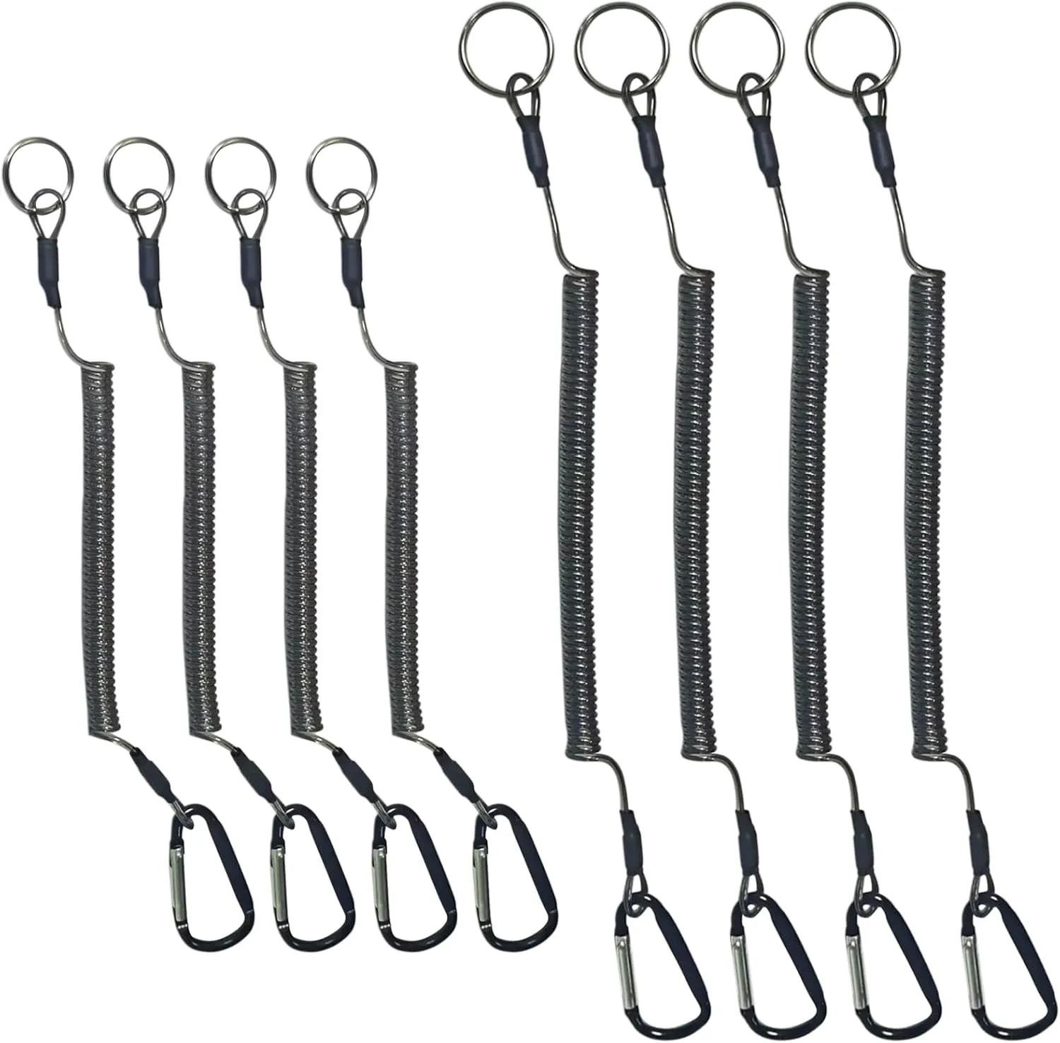 8pcs Fishing Tool Lanyard Heavy Fishing Rope, Fishing Lanyard with Stainless Steel Clip Kayak Lanyard Tool Multi-Colored Fishing Safety Rope, Anti Slip Rope, Sub Pliers Fishing Gear (Black)