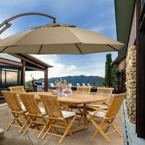9 Piece Teak Wood Miami Patio Dining Set with Oval Extension Table, 2 Folding Arm Chairs and 6 Folding Side Chairs
