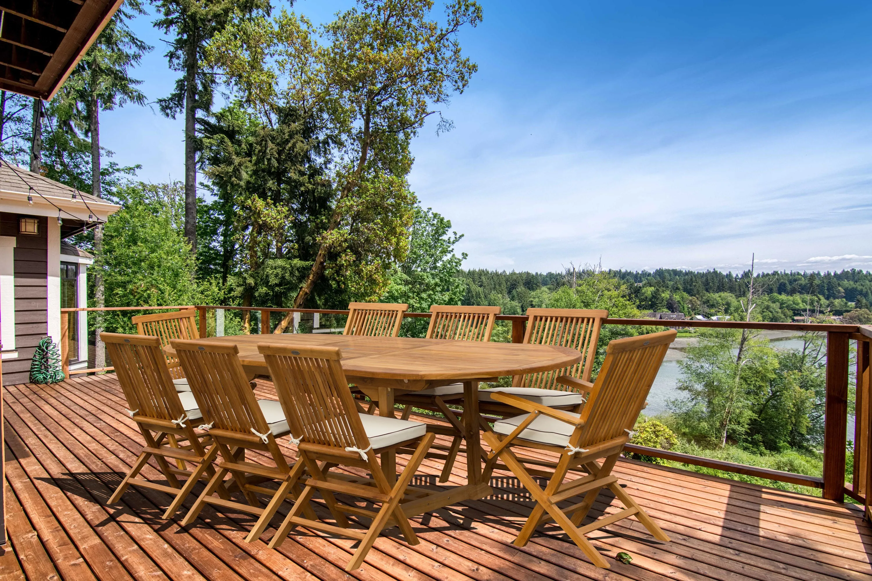 9 Piece Teak Wood Miami Patio Dining Set with Oval Extension Table, 2 Folding Arm Chairs and 6 Folding Side Chairs