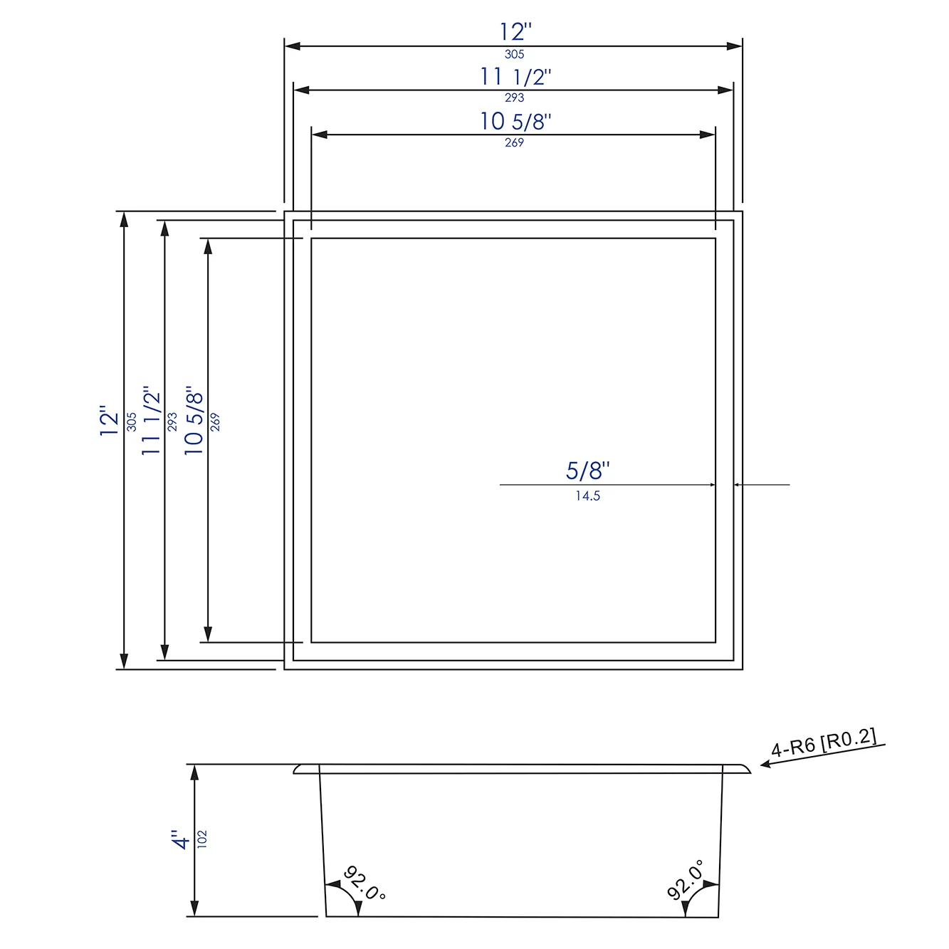 ALFI ABN1212-PSS 12 x 12 Polished Stainless Steel Square Single Shelf Bath Shower Niche