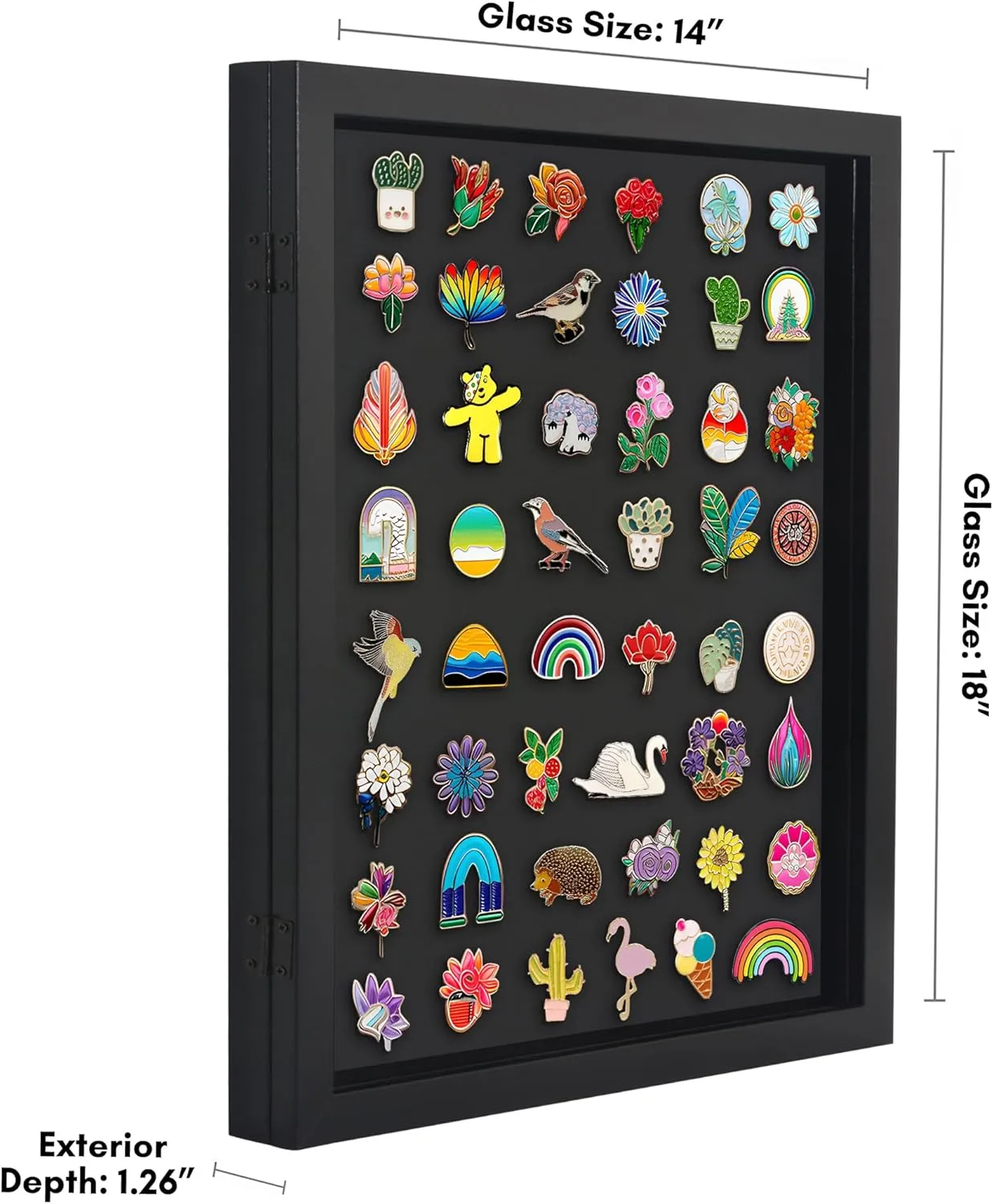 Americanflat 14x18 Pin Display Case - Ideal for Enamel Pins, Medals, Jewelry, Memorabilia - Silhouette Collection - Black Pin Collection Display with Polished Plexiglass for Wall Decor