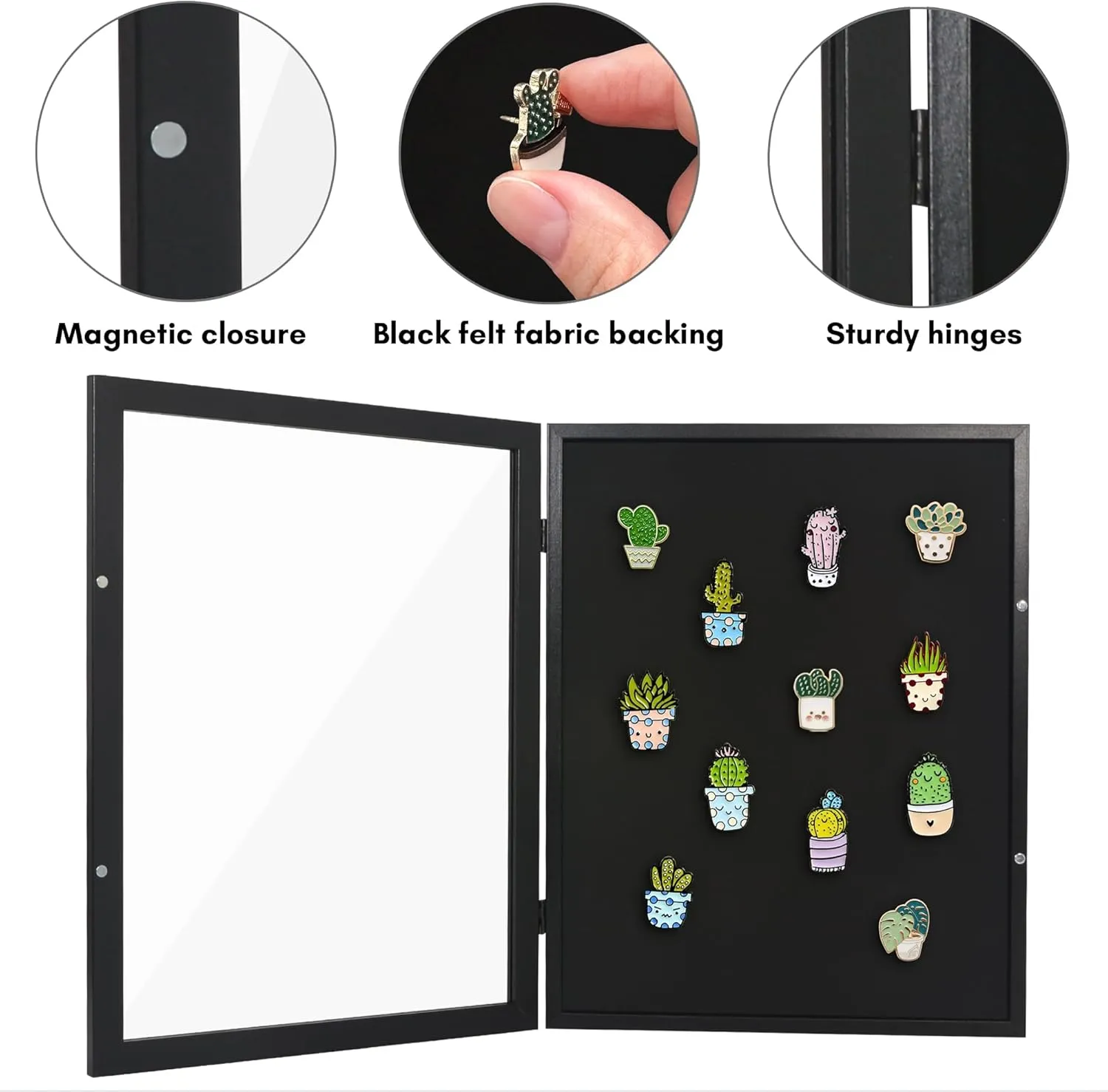 Americanflat 14x18 Pin Display Case - Ideal for Enamel Pins, Medals, Jewelry, Memorabilia - Silhouette Collection - Black Pin Collection Display with Polished Plexiglass for Wall Decor