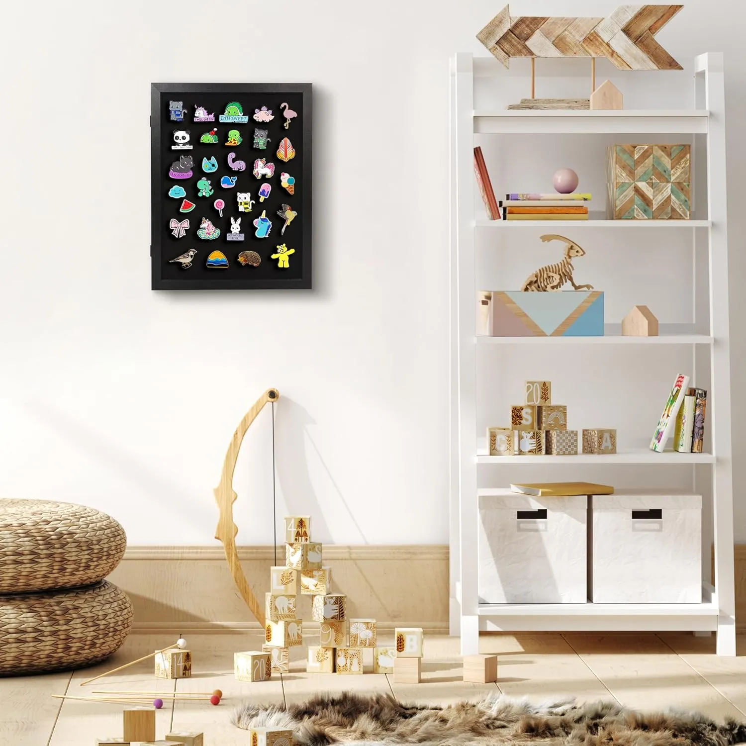 Americanflat 14x18 Pin Display Case - Ideal for Enamel Pins, Medals, Jewelry, Memorabilia - Silhouette Collection - Black Pin Collection Display with Polished Plexiglass for Wall Decor