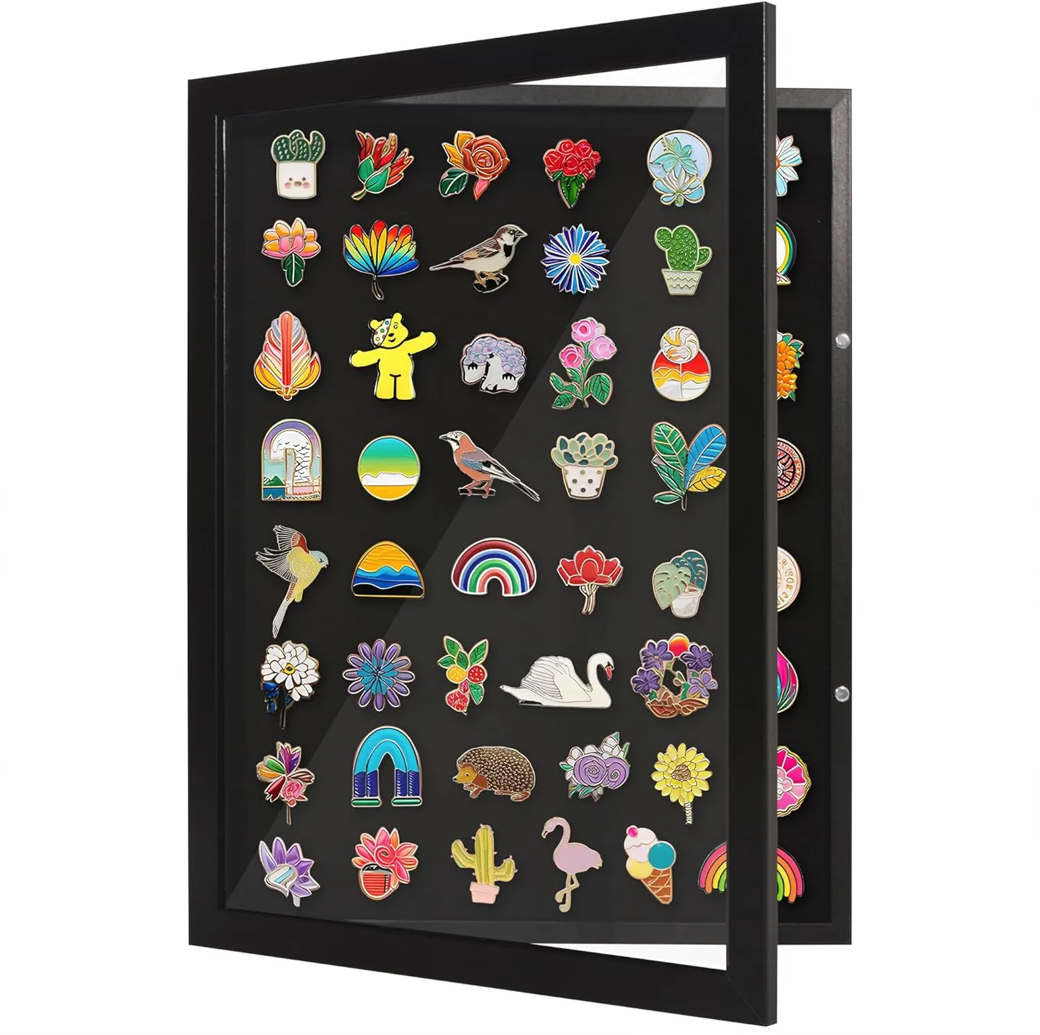 Americanflat 14x18 Pin Display Case - Ideal for Enamel Pins, Medals, Jewelry, Memorabilia - Silhouette Collection - Black Pin Collection Display with Polished Plexiglass for Wall Decor