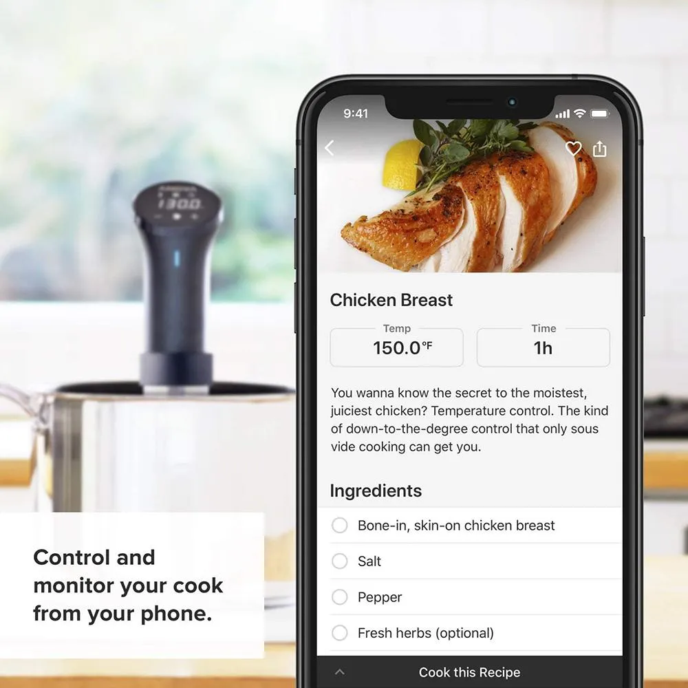 Anova N500-US00 Sous Vide Precision Cooker 1000 Watts with WiFi - (Black and Silver)