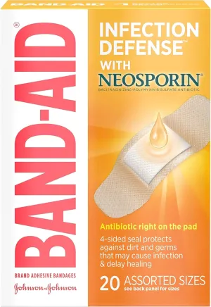 Band-Aid - 5570 Brand Bandages with Neosporin Antibiotic Ointment, Assorted Sizes, 20 ct