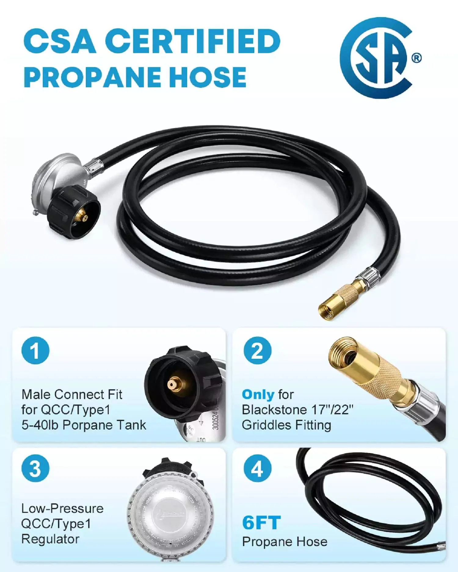 Blackstone Propane Adapter Hose with Regulator, 6 Ft