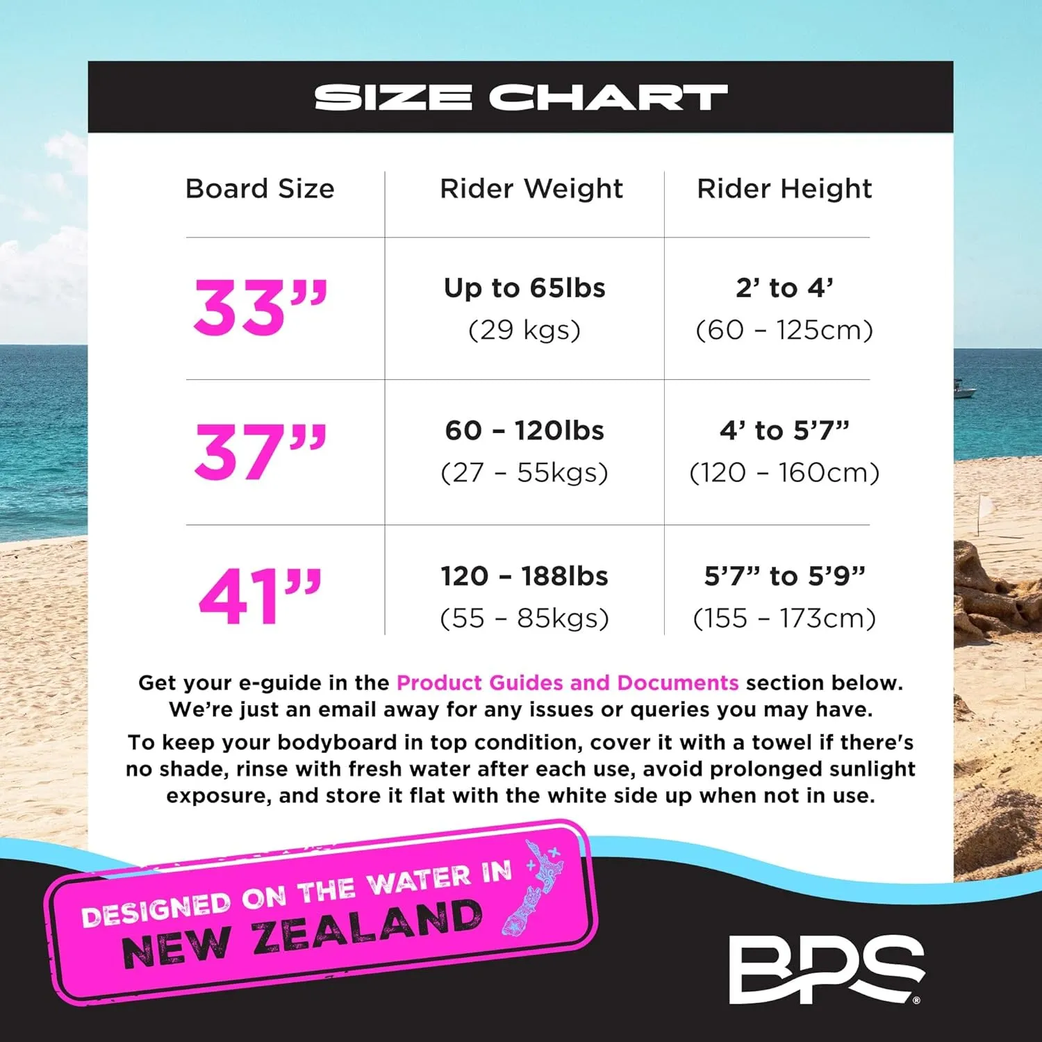 BPS New Zealand Shaka Body Board for All Wave Conditions - Lightweight with EPS Core, HDPE Slick Bottom, Body Boards for Beach with Wrist Leash and Plug for Kids and Adults - All Skill Levels