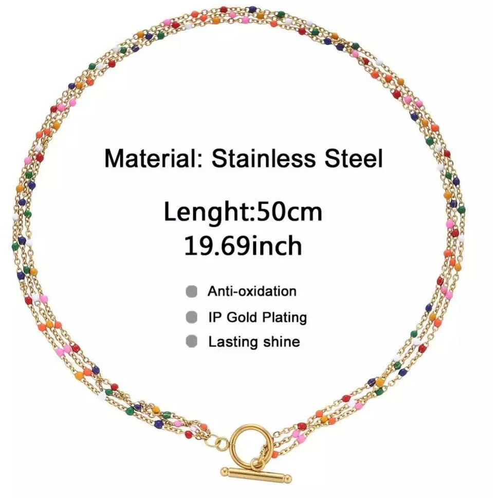 CandyLand Multicolor Layered Choker Necklace Set - Gold or Silver