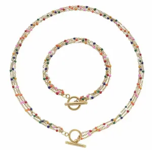 CandyLand Multicolor Layered Choker Necklace Set - Gold or Silver