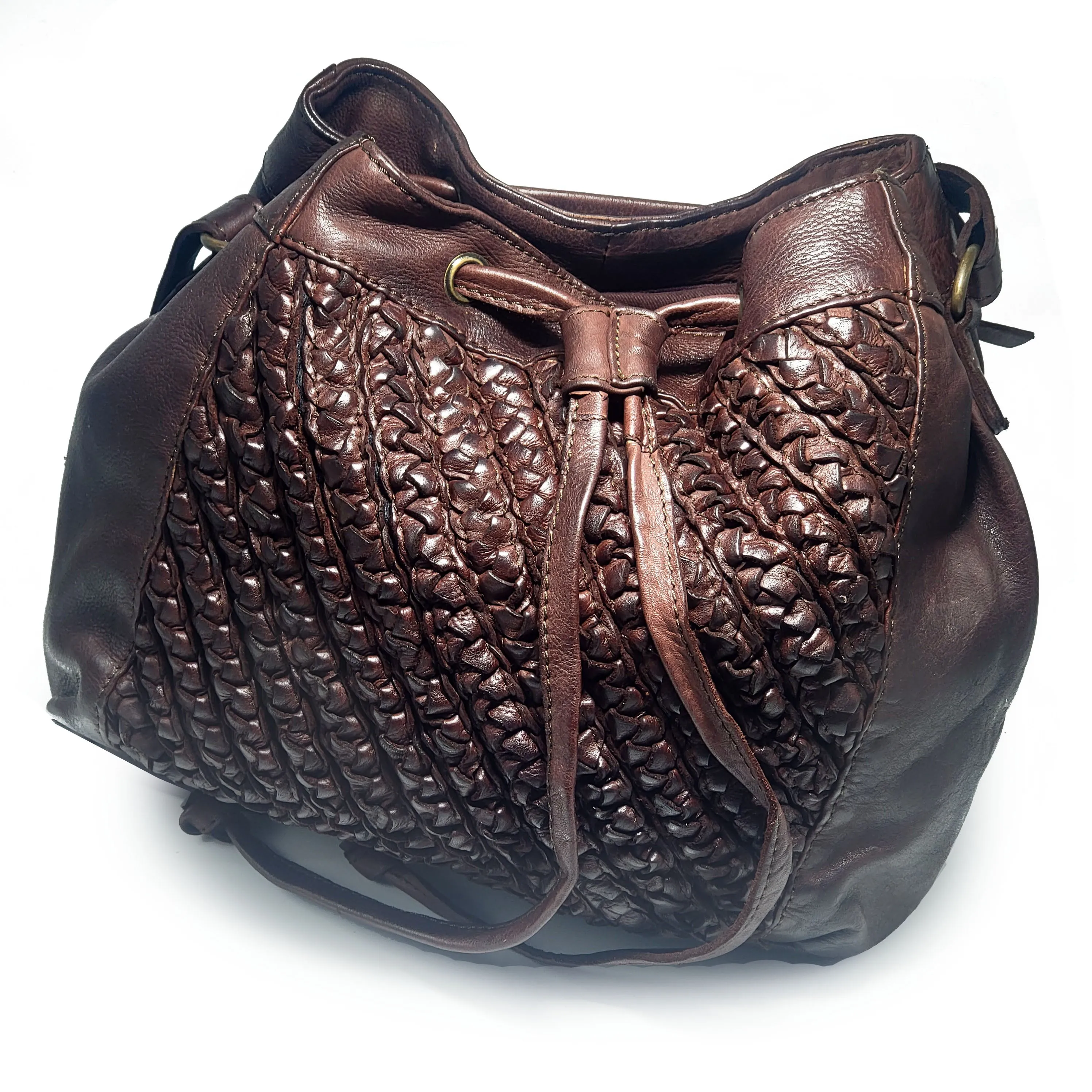 CASSANDRA - Style 104 - Luxury Washed Cross Body Drawstring Closure Leather  Bucket Bag NEW