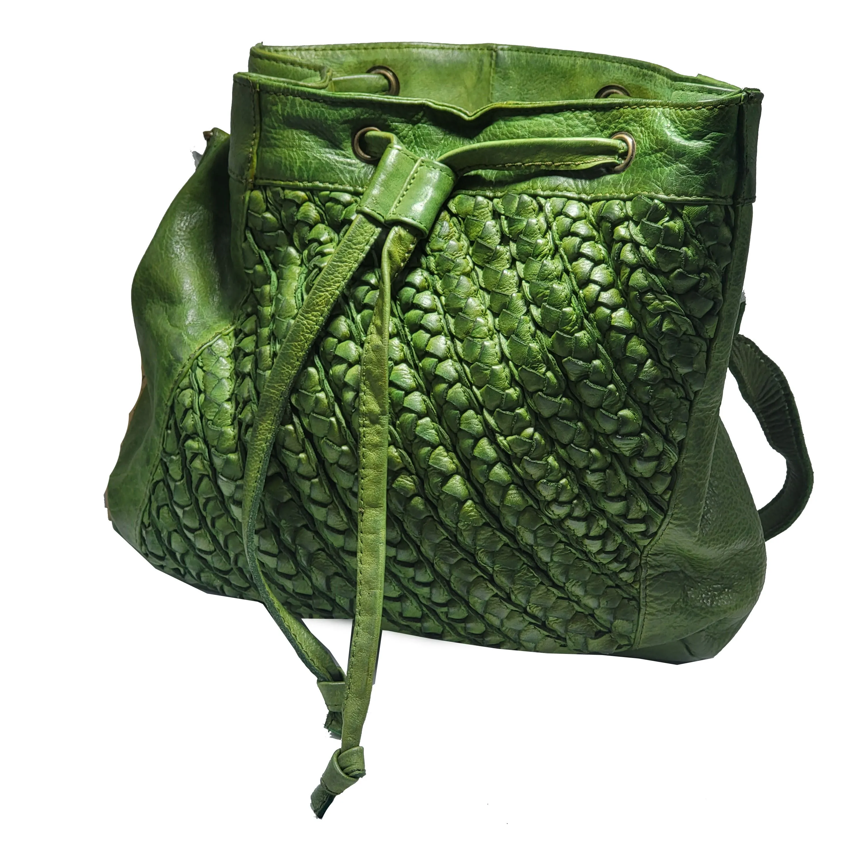 CASSANDRA - Style 104 - Luxury Washed Cross Body Drawstring Closure Leather  Bucket Bag NEW
