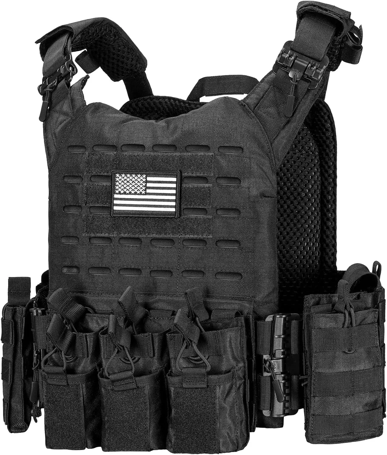 CVLIFE Tactical Vest with Molle Webbing System Quick Release Vest Removable Pouch Adjustable Shoulder Pad and Belt Vest for Outdoor Game Sport Activity Black