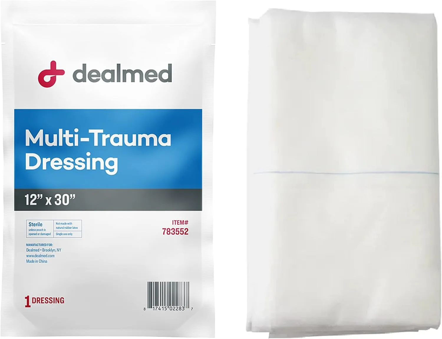 Dealmed 12" x 30" Multi-Trauma Dressing  Sterile Emergency Oversized Pad, Superior Absorbency, Protection and Padding, Wound Care Product for First Aid Kit (Pack of 5)