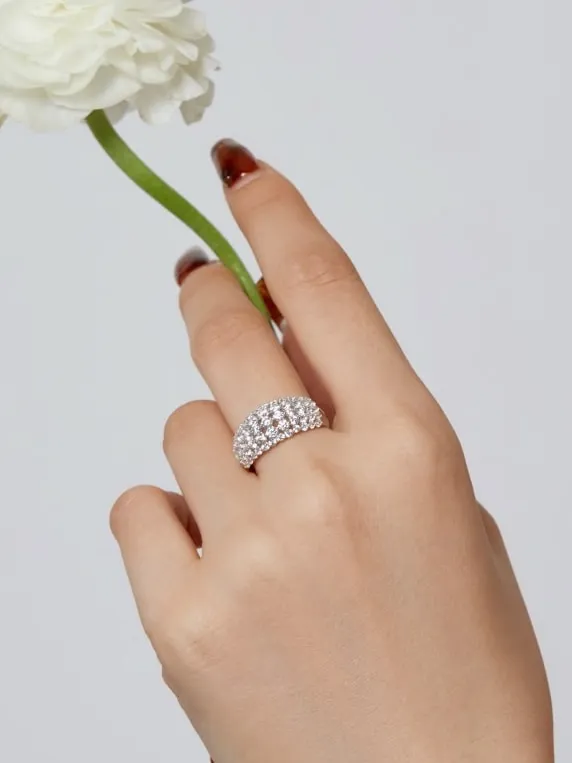 Dome Ring 925 Sterling Silver Zircon Statement Luxury Waterproof Tarnish Free Rings