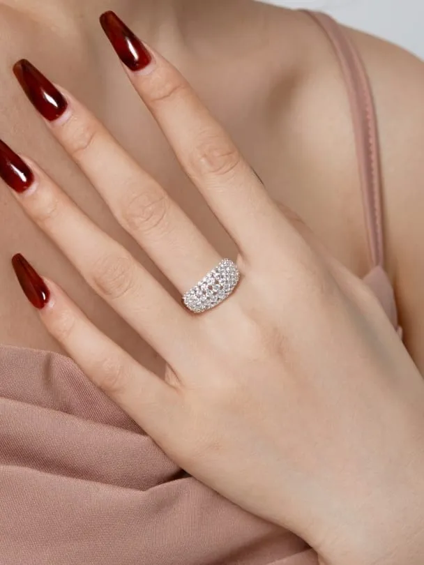 Dome Ring 925 Sterling Silver Zircon Statement Luxury Waterproof Tarnish Free Rings