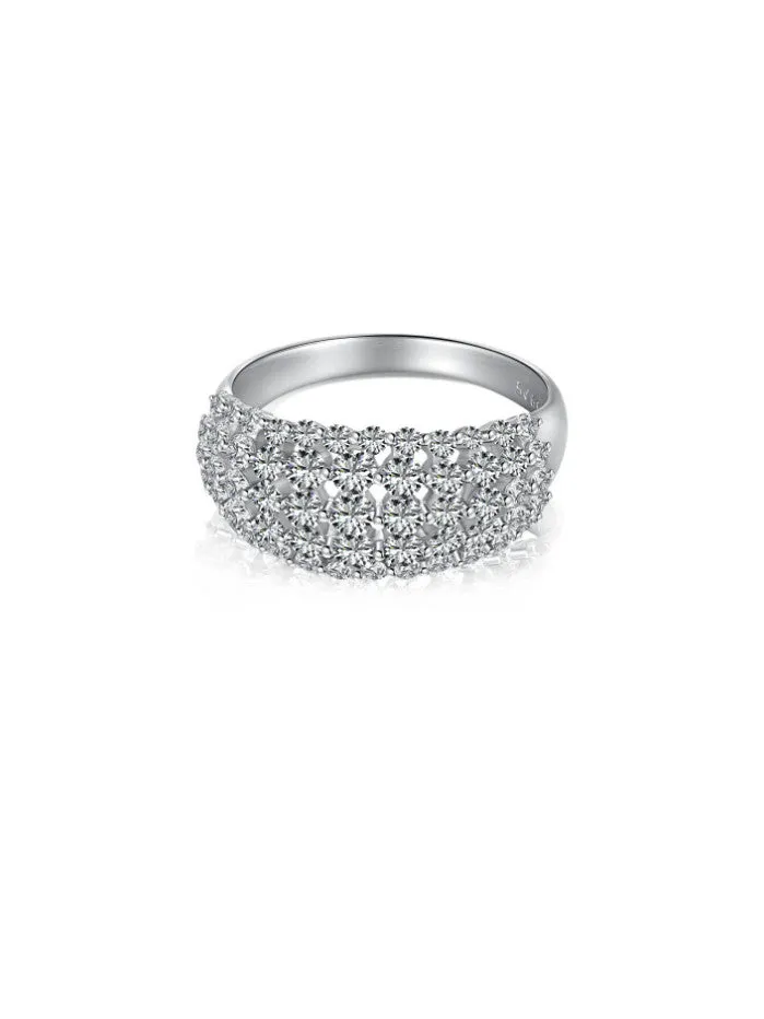Dome Ring 925 Sterling Silver Zircon Statement Luxury Waterproof Tarnish Free Rings
