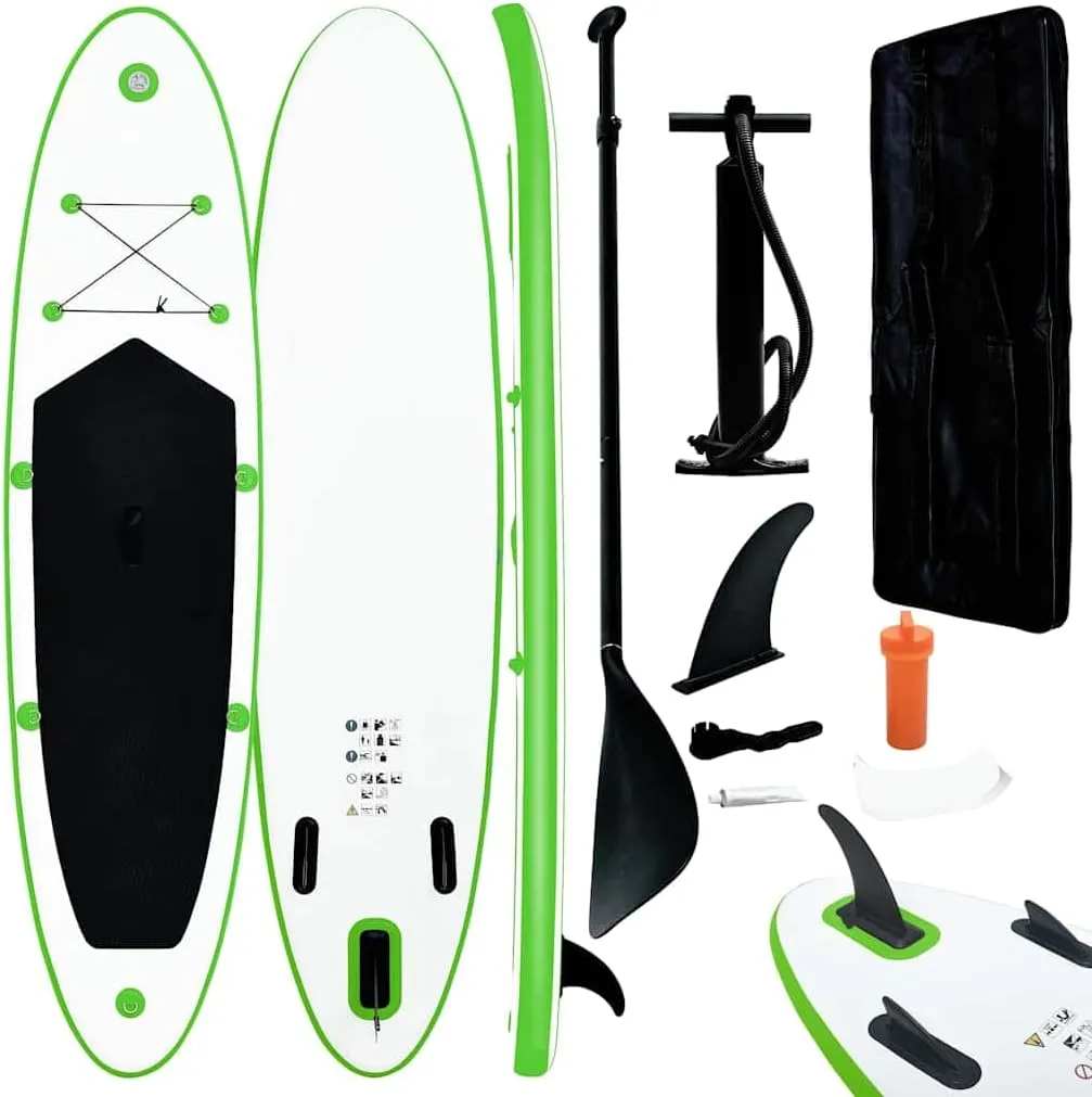 Enjoy Kayaking with Inflatable Stand Up Paddle Board Set, Puncture-Resistant Design, Includes Oar and High-Pressure Pump, Green