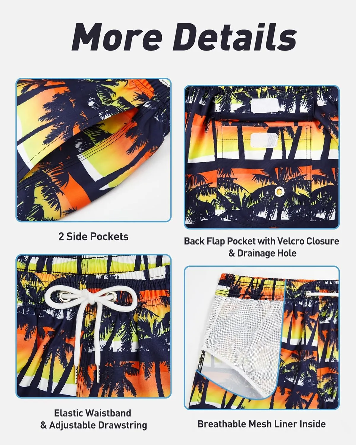 Enlision Mens Swim Trunks with Mesh Lining Quick Dry Beach Hawaiian Shorts with Pockets 7.5" Inseam Bathing Suit for Men
