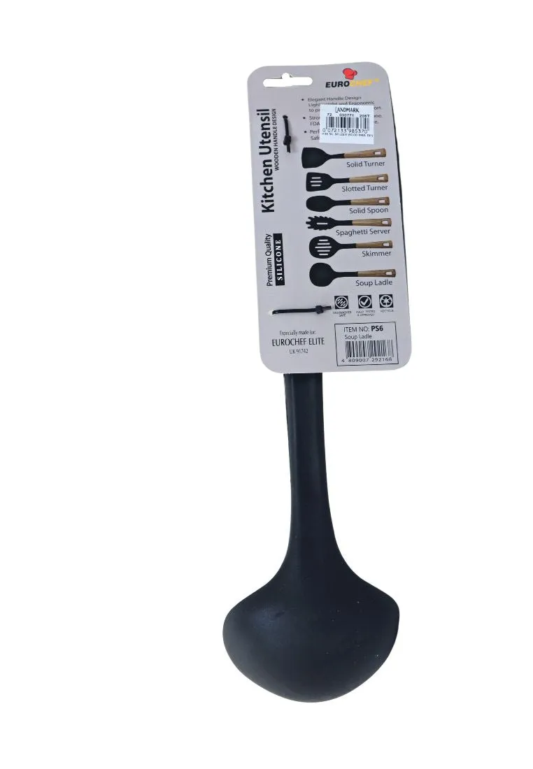 Eurochef Heavy Duty Silicone Soup Ladle With Handle Wood Design