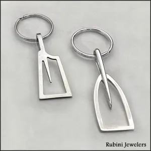 Extra Large Rowing Blade Outline Sterling Silver Keyring