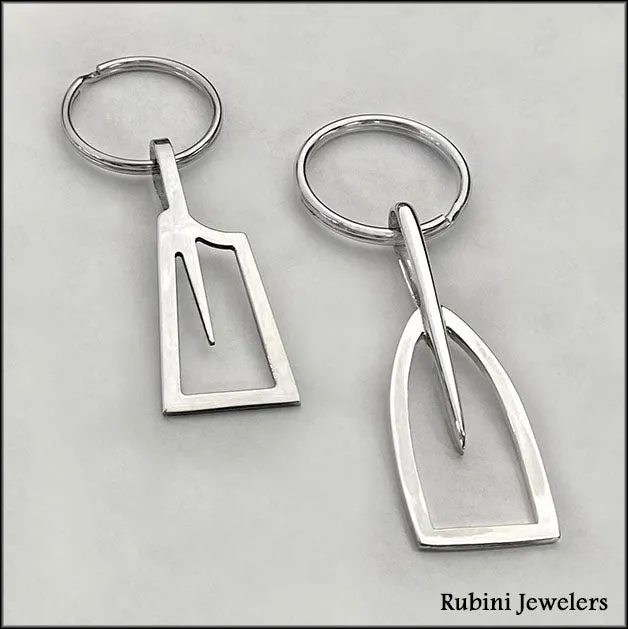 Extra Large Rowing Blade Outline Sterling Silver Keyring