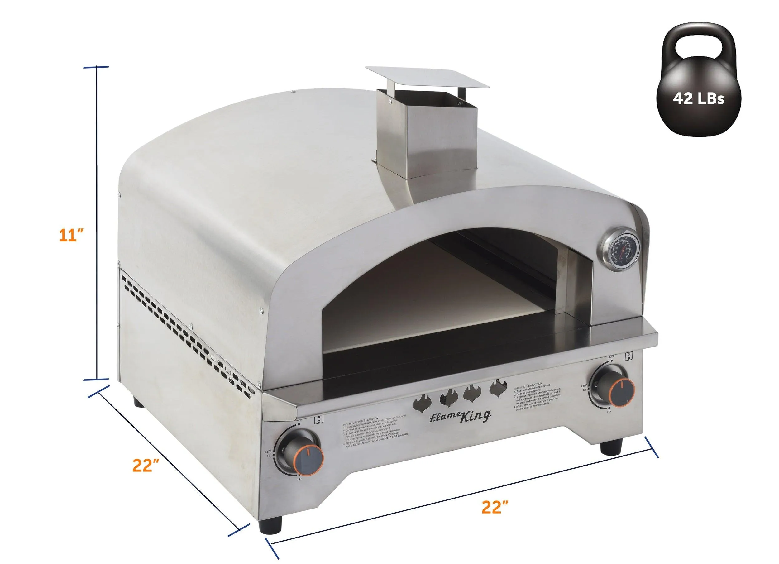 Flame King Outdoor Portable Steel Propane Pizza Oven Gas With Stone