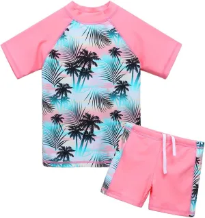 Girls Two Piece Swimsuit Floral UPF 50  Rash Guard Set Kids Beach Swimwear