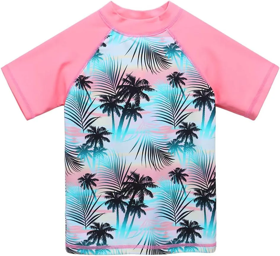 Girls Two Piece Swimsuit Floral UPF 50  Rash Guard Set Kids Beach Swimwear