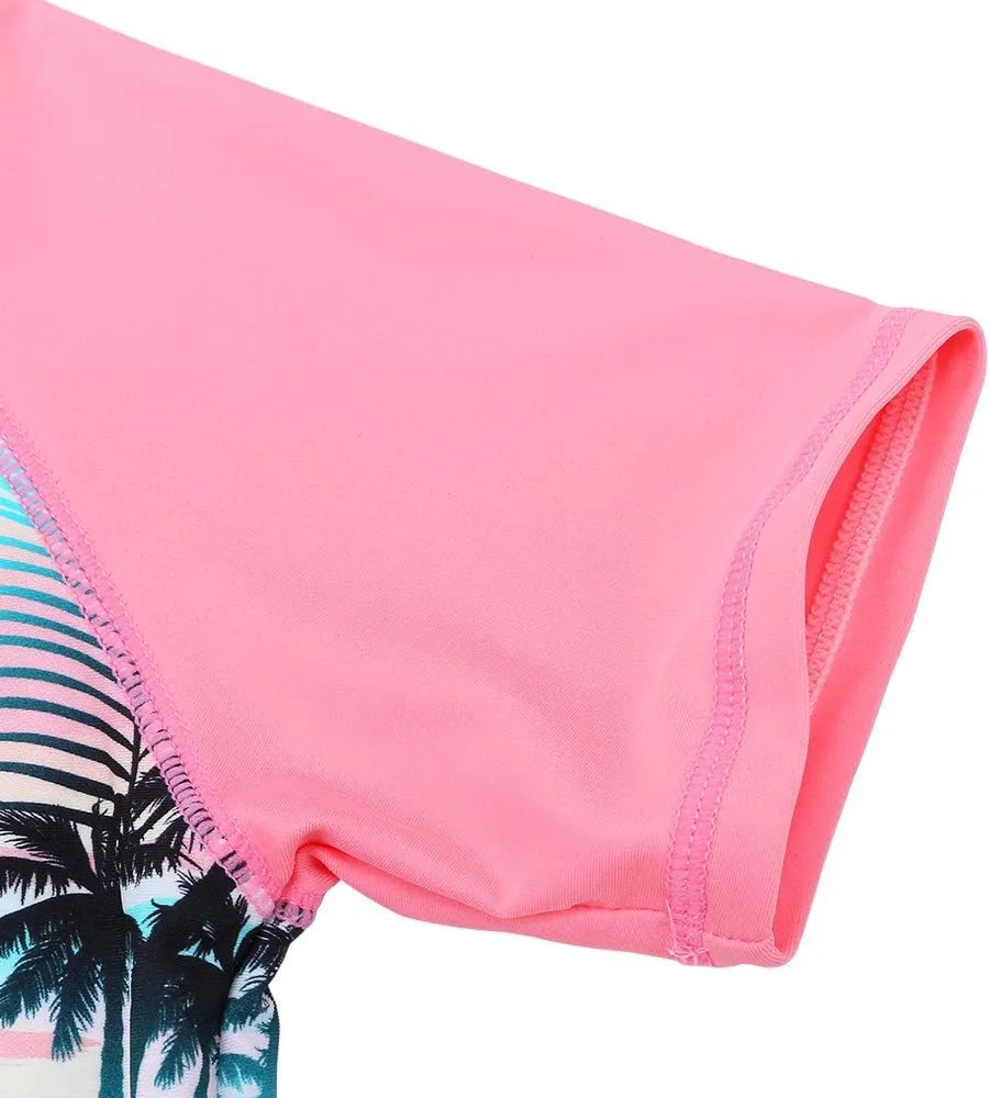 Girls Two Piece Swimsuit Floral UPF 50  Rash Guard Set Kids Beach Swimwear
