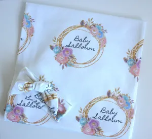 Gold Fleck Floral Swaddling Blanket